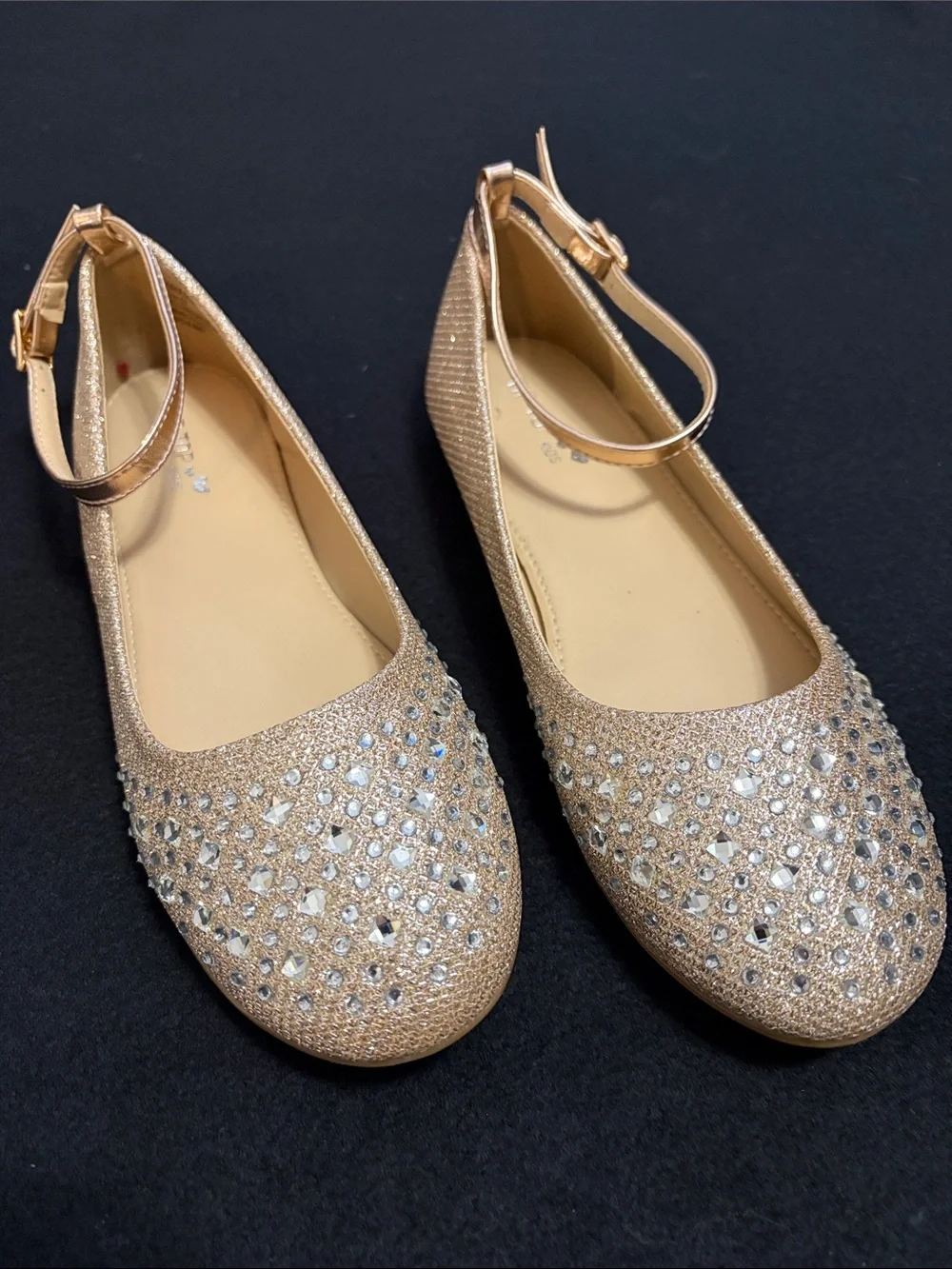Tip Top Kids Girls’ Rose Gold Glitter Rhinestone Ankle-Strap Dress Shoe Size 5Y